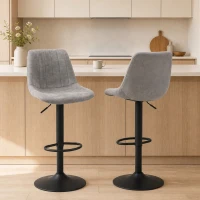 HOMCOM 2-delige set barkrukken in retrodesign, inclusief voetensteun, in hoogte verstelbaar, Gaslift, Grijs + Zwart(m-2)