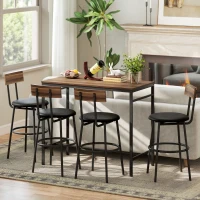 HOMCOM 5-delige Bartafelset met 4 Stoelen, Industrieel Design, voor Keuken, Eetkamer, Hout, Staal, Bruin(m-7)