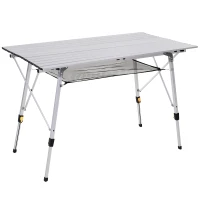 Outsunny Mesa de Pícnic Portátil de Aluminio con Altura Ajustable Estante y Bolsa de Transporte 120x69x59-78 cm Plata(m-12)