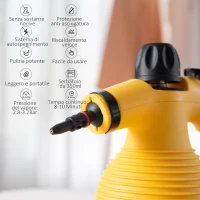 HOMCOM Pistola a Vapore Multiuso con 9 Accessori, Potenza 900-1050W e Serbatoio 350ml, 30x15x21cm, Giallo(m-5)
