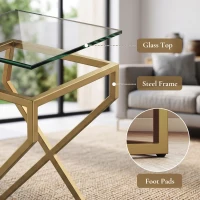 HOMCOM Nest of Tables, Side Table Set of 2 with Transparent Top, Coffee Table Set with Tempered Glass Top, Transparent(m-6)