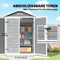 Outsunny Metalen Tuinschuur, afsluitbaar, Dubbele Deur, Raam, Aluminiumframe, 1,80 x 1,30 x 2,10 m, Grijs(m-7)