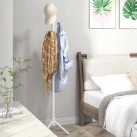 HOMCOM Perchero de Pie de Madera Forma de Árbol con 8 Ganchos para Colgar Ropa Bolsos en Pasillo Entrada 40x40x165 cm Blanco(m-8)