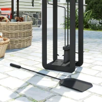 Outsunny 5 Pieces Fireplace Companion Set, Metal Fireplace Accessories Fireside Companion Set with Brush, Shovel, Poker, A Pair of Tongs, Stand, Black(m-9)