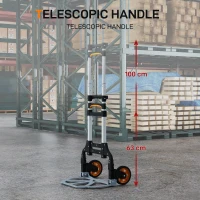 HOMCOM Folding Sack Truck, 70kg Lightweight Hand Truck with Wheels, Foldable Trolley Cart with Telescoping Handle for Warehouse, Office, Luggage, Silver Tone(m-5)