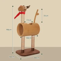 PawHut Krabpaal 98 cm Kattentoren in Hertontwerp met Speelhol, Speelbal, Jutepalen, Bruin(m-3)