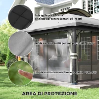 Outsunny Gazebo da Giardino 4x3 m con Zanzariere e Doppio Tetto, in Metallo e Poliestere Grigio Chiaro(m-5)