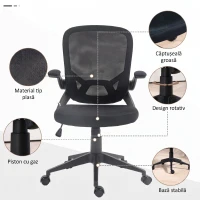 HOMCOM Scaun de birou ergonomic cu înălțime reglabilă, brațe rabatabile și material textil tip plasă, negru(m-8)