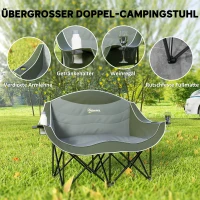 Outsunny Opvouwbare Dubbele Campingstoel – Tot 250 kg Belastbaar – Groen – Met Bekerhouder(m-4)