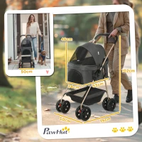 PawHut 3-in-1 Huisdierenwagen, inklapbare hondenkar met 4 wielen en afneembare draagtas voor honden en katten, Grijs(m-3)