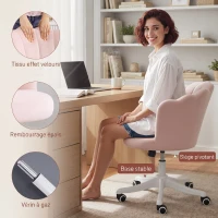 HOMCOM Chaise bureau en velours, chaise coiffeuse avec dossier en pétale, hauteur réglable, 69 x 64 x 80-90 cm, rose(m-5)
