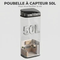 HOMCOM Poubelle à capteur de mouvement ouverture automatique 1 bac de 50 L en acier inoxydable(m-4)