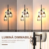 HOMCOM Lampadar Industrial cu 3 Abajururi și Intensitate Reglabilă, din Oțel, 30x30x170,5 cm, Negru(m-4)