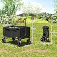 Outsunny Chariot de jardin pliable 150 L, chariot de transport de plage poignée réglable poches latérales 85 x 50 x 90 cm noir(m-3)
