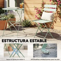 Outsunny Conjunto de Jardín Plegable con 2 Sillas Plegables Mesa Redonda Estructura Metálica Electrofórica para Balcón Verde(m-8)