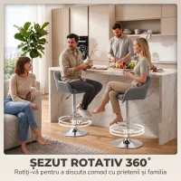 HOMCOM Set 2 Taburete Bar Rotative Catifea, Înălțime Reglabilă, Suport Picioare, Spătar, Bază Metalică, Gri(m-6)
