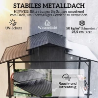 Outsunny Grillpaviljoen 250 x 160 x 250 cm Waterdicht Tuinpaviljoen met Dubbellaagdak en Zijplanken, Zwart(m-4)