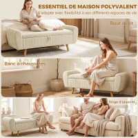 HOMCOM Banc de rangement 73 L, coffre de rangement rembourré en velours côtelé avec accoudoirs et pieds en bois d'hévéa, beige(m-7)