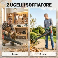 Outsunny Soffiatore a Batteria 18V, Motore Brushless 600W, 3 Livelli Velocità, Turbo Boost, Caricabatterie, Leggero(m-7)