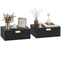 HOMCOM Lot de 2 Tables de Chevet Murales, Tables de Nuit Suspendues avec Tiroir Ondulé, 40 x 30 x 15 cm, Noir(m-12)