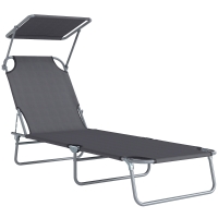 Outsunny Klapbare ligstoel met zonnescherm, verstelbare rugleuning, metalen frame, 187 x 58 x 36 cm, grijs