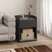 HOMCOM Modern Bedside Table, Slim Nightstand with Drawer, Shelf and Cable Holes, Black and Grey Wood Effect(m-7)