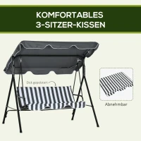Outsunny Hollywoodschommel, tuinschommel, 3-zits schommelbank met dak, staal, 172 x 110 x 153 cm, Grijs+Wit(m-7)