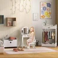 HOMCOM Toeletta per Bambini con Sgabello, Tavolo Trucco con Triplo Specchio e Cassetto, 63x40x85.5cm, Bianco(m-9)