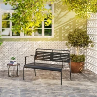 Outsunny 2-Persoons Weerbestendige Tuinbank, Waterbestendige Tuinmeubels met Rug- & Armleuningen 121 x 64 x 84cm, Zwart(m-8)