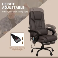 Vinsetto PU Leather Office Chair with 6-Point Vibration Massage, Reclining Chair Office with Footrest, Adjustable Height, Computer Chair, Brown(m-8)