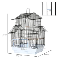 PawHut Gaiola para Pássaros de Aço com Bandeja Removível e 2 Comedouros, Periquitos e Pintassilgos 50,5x41x63 cm Branco(m-3)