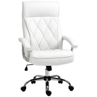 Vinsetto bureaustoel kantoorstoel gaming stoel draaistoel ergonomisch met wipfunctie in hoogte verstelbaar ruitpatroon modern elegant luxe PU leer metaal schuim wit 66x69x121 cm(m-10)