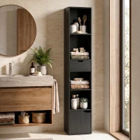HOMCOM Boekenkast met 6 vakken, lade en verstelbaar schap, vrijstaande opbergkast, 30 x 24 x 158 cm, zwart(m-8)