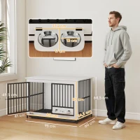 PawHut Grote hondenbox, gemakkelijke toegang, vergrendeld, draaibare komhouder, voor kleine en grote honden, Wit(m-3)
