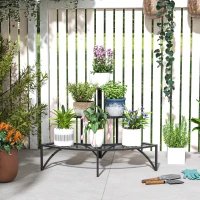 Outsunny Hoekplantenstandaard, 3-laags Bloemenstandaard, Metaal, Voor Binnen en Buiten, Bloempottenstandaard, Zwart(m-8)
