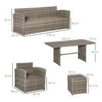 Outsunny Set Salotto da Giardino in Rattan PE con Divano 3 Posti, 2 Poltrone, 2 Sgabelli e Tavolo, Grigio(m-3)