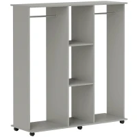 HOMCOM Open Wardrobe Double Mobile Storage Shelves Organizer W/6 Wheels-Grey(m-1)