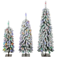 HOMCOM Artificial Christmas Tree Set of 3, Snowy Pre-Lit Christmas Tree with PVC Branch Tips, 90/120/150 cm, Green White(m-14)