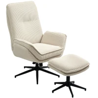 HOMCOM Draaibare Gestoffeerde Fauteuil met Voetenbank, Modern Relaxfauteuil voor Woonkamer, Slaapkamer, Thuiskantoor, Beige(m-11)