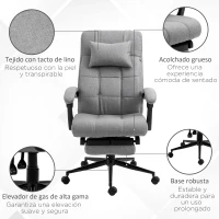 Vinsetto Silla de Escritorio Reclinable con Altura Ajustable Reposapiés Reposacabezas y Reposabrazos 66x76x112-120 cm Gris(m-7)