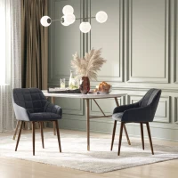 HOMCOM 2 Pieces Linen-Touch Fabric Dining Chair with Grid Pattern Cushion and Backrest, Mid Back Leisure Chair with Steel Leg, Sponge Padded Armchair for Dining Room(m-2)