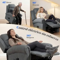 HOMCOM Sillón Relax Reclinable Eléctrico Levanta Personas con Masaje Vibratorio y Calor Control Remoto Gris(m-4)