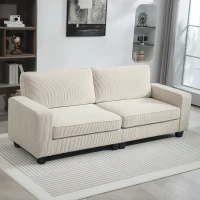 HOMCOM 3-zitsbank met cordstof, woonkamerbank met veerkern, tot 400 kg, 227 x 84 x 87 cm, crèmewit(m-8)