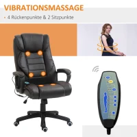 Vinsetto Massage Bureaustoel, verstelbare Directiestoel, ergonomische Draaistoel, 6 Vibratiepunten, Bruin(m-6)