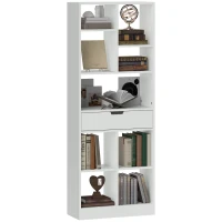 HOMCOM Boekenkast, Multifunctioneel rek, 9 vakken, Lade, Kantelbeveiliging, 60 x 26 x 158 cm, Wit(m-11)