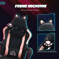 HOMCOM Chaise gaming ergonomique avec Oreilles de Chat, fauteuil gamer avec dossier inclinable, 65 x 62 x 124 cm, noir(m-4)
