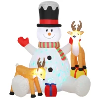 Outsunny Opblaasbare kerstsneeuwpop met 2 rendieren, 215 cm, voor buiten, met leds en tas(m-11)