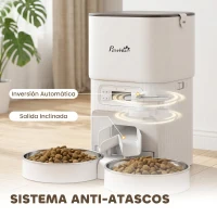 PawHut Comedero Gato Automático 4L Dispensador Comida para Gatos/Perros 1-6 Comidas al Día 2 Cuencos 2 Fuentes de Alimentación(m-7)