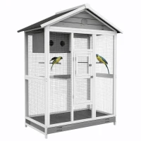 PawHut Houten vogelkooi met 4 zitstokken, asfaltdak, waterdicht, 112 x 68 x 154 cm(m-1)