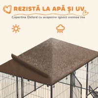 PawHut Țarc pentru câini din metal și material Oxford cu ușiță pentru boluri, 211x141x151 cm, negru și maro(m-5)